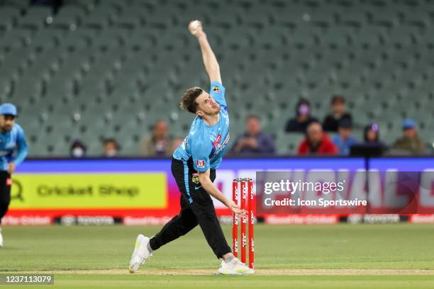 George Garton of Adelaide Strikers bowls the ball during the Big Bash League cricket match between Adelaide Strikers and Melbourne Renegades at The...