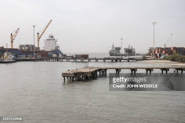 General view of the Banjul port is pictured on December 09, 2021.
