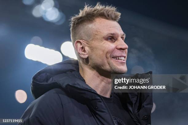 Helsinki's Finnish coach Toni Koskela is seen ahead of the start of the UEFA Europa Conference League Group A first round football match between...