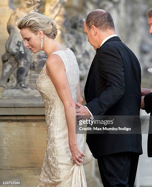 Princess Charlene of Monaco and Prince Albert II of Monaco attend the Yorkshire Variety Club's Golden Jubilee Ball at Harewood House on September 4,...