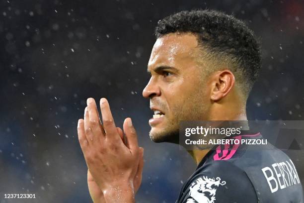 Leicester's British defender Ryan Bertrand reacts at the end of the UEFA Europa League Group C football match between Napoli and Leicester on...