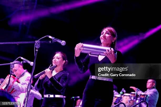 Siblings, from left, Jorge Mejía Avante, composer/accordion, Christina Mejía Avante, center, and Guadalupe Mejía Avante, guache and keyboard, of Los...