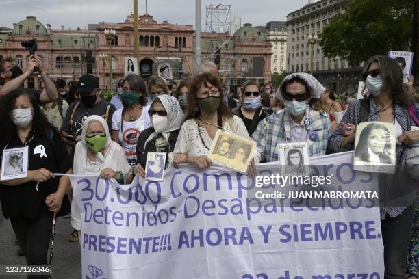 The president of the human rights organization Madres de Plaza de Mayo Linea fundadora, Nora Cortinas , and members Mirta Acuna de Baravalle and Elia...
