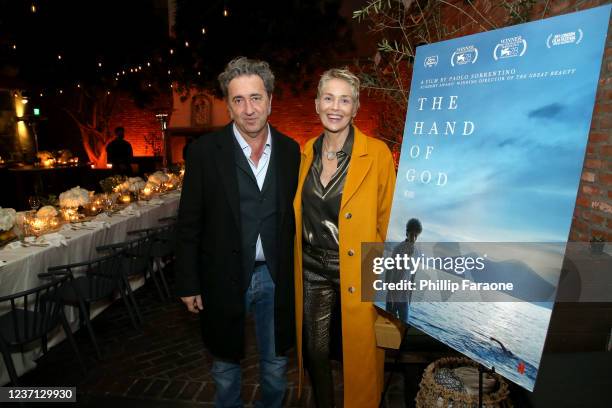 Paolo Sorrentino and Sharon Stone attend Netflix's "The Hand of God" Los Angeles tastemaker screening in Los Angeles, California on December 08, 2021.