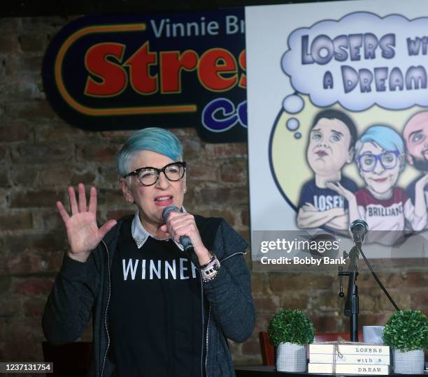 Lisa Lampanelli performs at The Stress Factory Comedy Club on December 9, 2021 in New Brunswick, New Jersey.