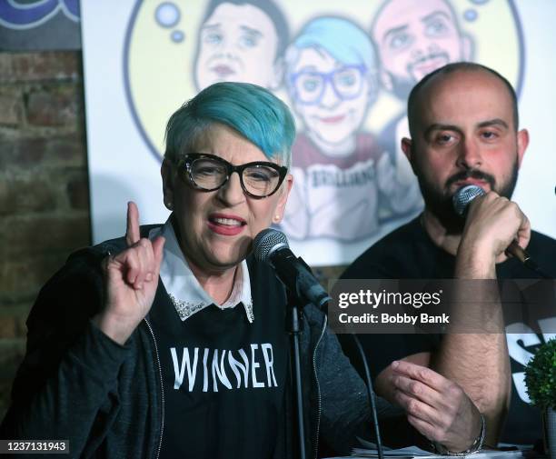 Lisa Lampanelli and Nick Scopoletti perform at The Stress Factory Comedy Club on December 9, 2021 in New Brunswick, New Jersey.