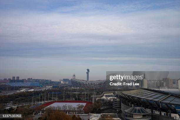 General view of the National Stadium ahead of the Beijing 2022 Winter Olympic and Paralympic Games on December 10, 2021 in Beijing, China.