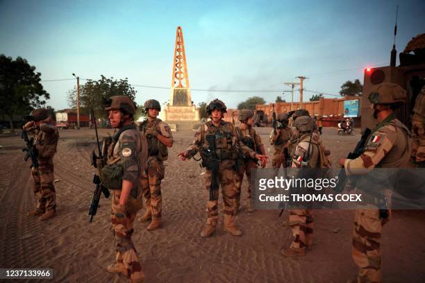 French soldiers patrol the streets of Gao on December 4, 2021. France's anti-jihadist military force in the Sahel region, which today involves over...
