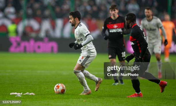 Luquinhas ,Victor Moses during the UEFA Europa League match between Legia Warsaw v Spartak Moscow in Warsaw, Poland, on December 9, 2021.