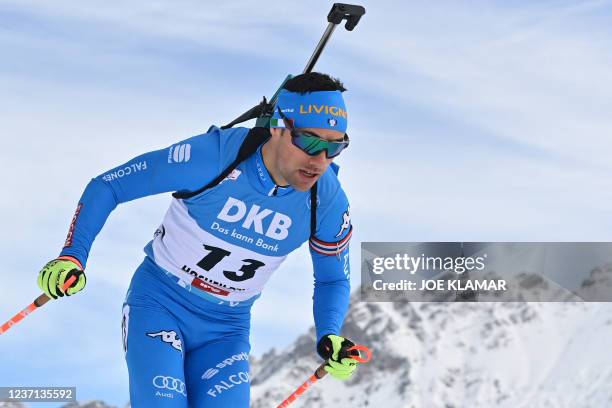 Italy's Thomas Bormolini competes in the men's 10km sprint event of the IBU Biathlon World Cup in Hochfilzen, Austria, on December 10, 2021.