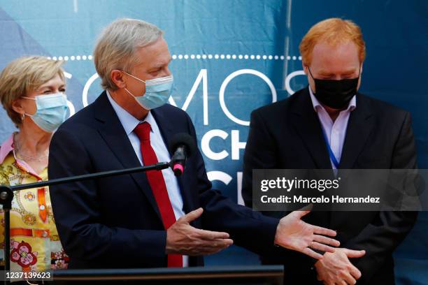 Presidential candidate Jose Antonio Kast of the Republican party speaks during a press media after the end ARCHI debate presidential on December 10,...