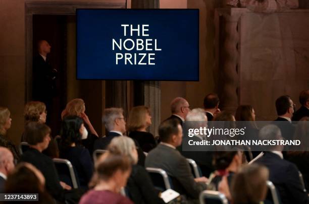 Guests attend a ceremony to pay tribute to the 2021 Nobel Prize laureates at the Stockholm City Hall in Stockholm, Sweden on December 10, 2021.