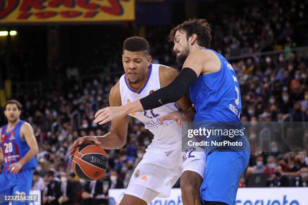 Sertac Sanli and Walter Tavares during the match between FC Barcelona and Real Madrid, corresponding to the week 14 of the Euroleague, played at the...