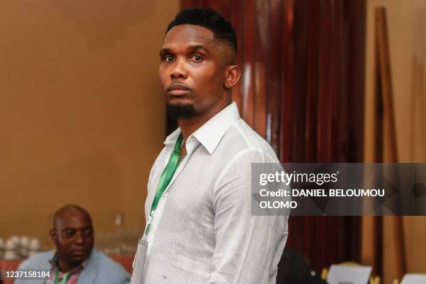 Samuel Eto'o Fils , an ex-Cameroonian footballer, is seen during the election of a new president of the Cameroon Football Federation at the Mont Fébé...