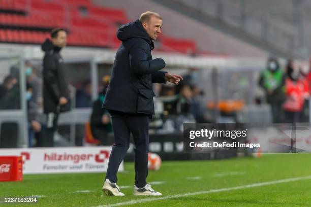 Head coach Sebastian Hoeness of TSG 1899 Hoffenheim Looks on during the Bundesliga match between Sport-Club Freiburg and TSG Hoffenheim at SC-Stadion...