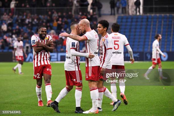 Yanis CIMIGNANI - 09 Gaetan COURTET during the Ligue 2 BKT game between Le Havre Athletic Club and AC Ajaccio at Stade Oceane on December 11, 2021 in...