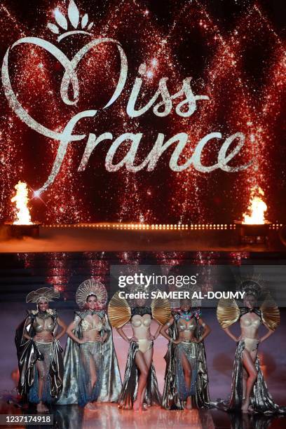 Five finalists : Miss Martinique Floriane Bascou, Miss Alsace Cecile Wolfrom, Miss Ile-de-France Diane Leyre, Miss Normandy Youssra Askry and Miss...