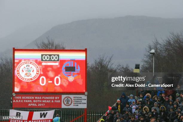 Bolton Wanderers fans watch on during the Sky Bet League One match between Accrington Stanley and Bolton Wanderers at Wham Stadium on December 11,...