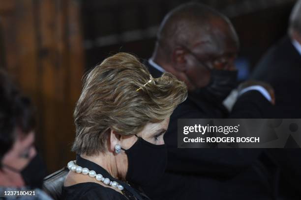 Elita Georgiades , wife of former South African President FW de Klerk, and South African President Cyril Ramaphosa , look on during de Klerk's state...