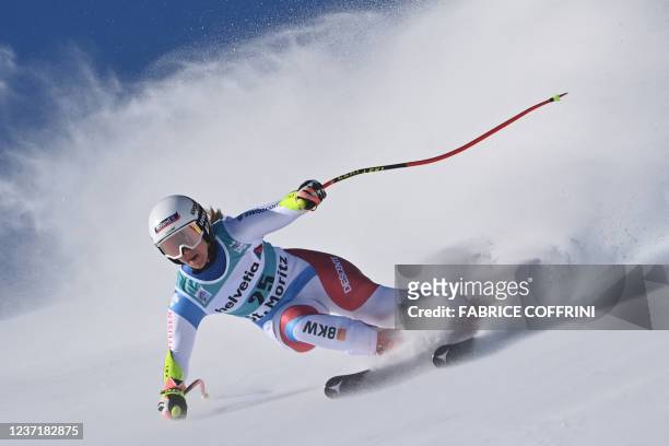 Switzerland's Joana Haehlen competes in the Women's Super G race during the Audi FIS Alpine Ski World Cup at St. Moritz, Switzerland, on December 12,...