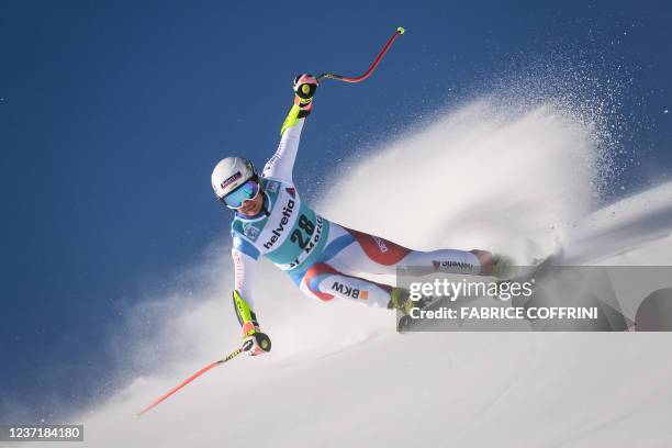 Switzerland's Jasmine Flury competes in the Women's Super G race during the Audi FIS Alpine Ski World Cup at St. Moritz, Switzerland, on December 12,...