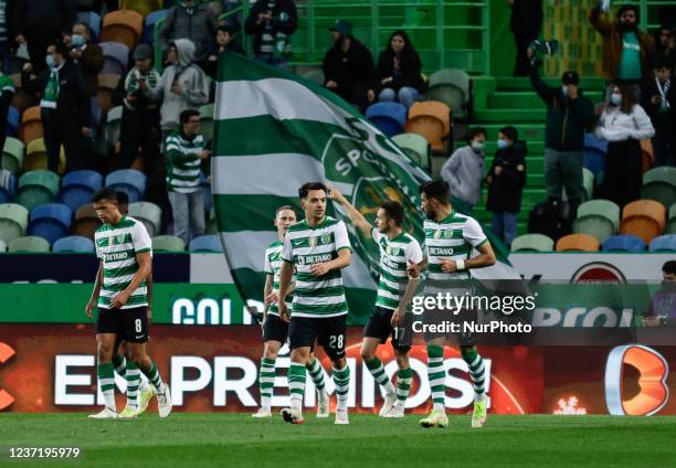 Pablo Sarabia of Sporting CP celebrate after scoring a goal during the Liga Bwin match between Sporting CP and Boavista FC at Estadio Jose Alvalade...