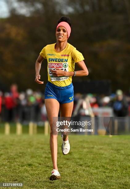 Dublin , Ireland - 12 December 2021; Meraf Bahta of Sweden on her way to finishing second in the Senior Women's 8000m during the SPAR European Cross...