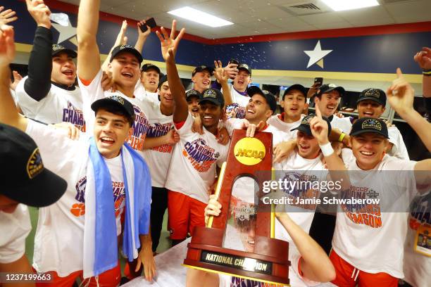 The Clemson Tigers celebration their victory over the Washington Huskies during the Division I Mens Soccer Championship held at Sahlens Stadium at...