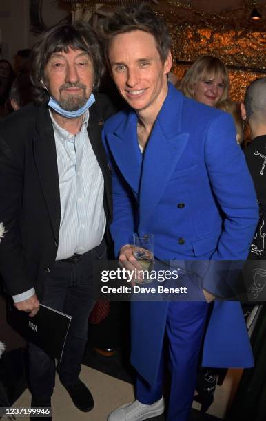 Sir Trevor Nunn and cast member Eddie Redmayne attend the gala performance after party for "Cabaret At The Kit Kat Club" on December 12, 2021 in...