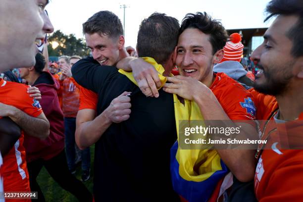 Luis Felipe Fernandez-Salvador of the Clemson Tigers celebrates after defeating the Washington Huskies during the Division I Mens Soccer Championship...