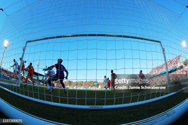George Marks of the Clemson Tigers protects the goal against the Washington Huskies during the Division I Men's Soccer Championship at Sahlens...