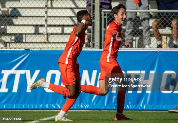 Clemson Tigers midfielder Luis Felipe Fernandez-Salvador celebrates his second goal of the first half during the NCAA Div 1 Mens College Cup final...