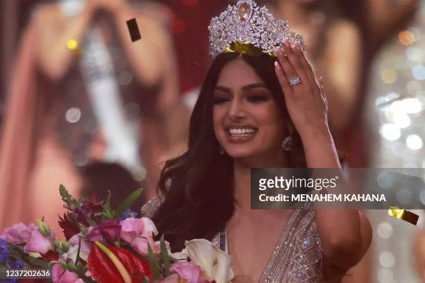 Miss India, Harnaaz Sandhu, is crowned Miss Universe during the 70th Miss Universe beauty pageant in Israel's southern Red Sea coastal city of Eilat...