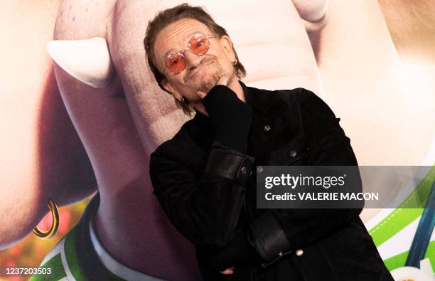 Irish singer Bono arrives for the premiere of "Sing 2" in Los Angeles, California on December 12, 2021.