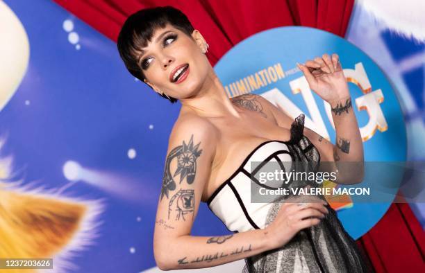 Singer Halsey arrives for the premiere of "Sing 2" in Los Angeles, California on December 12, 2021.