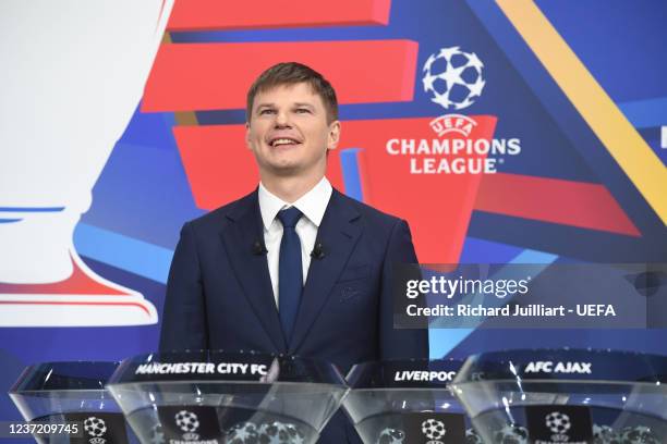 Special guest Andrey Arshavin during the UEFA Champions League 2021/22 Round of 16 Draw at the UEFA headquarters, The House of European Football, on...