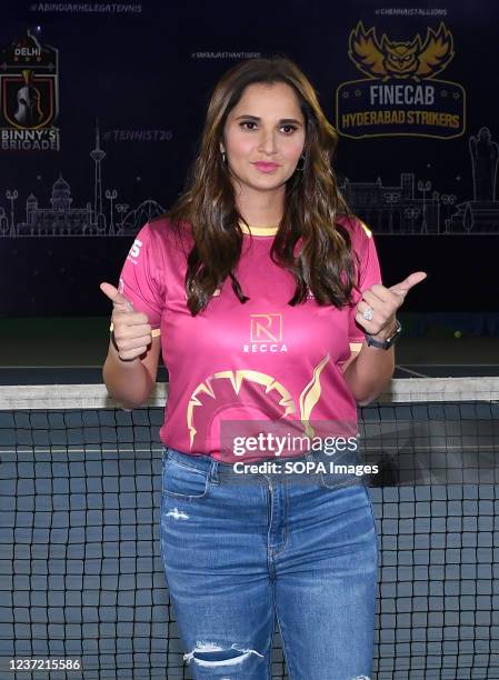 Indian tennis player Sania Mirza poses for a photo during Tennis Premiere League event in Mumbai. The league is in its third season and it gives...