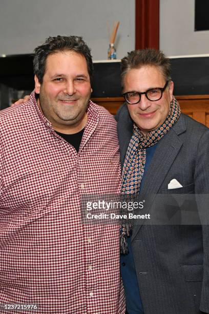 David Babani and Patrick Marber attend the press night performance of "Habeas Corpus" at the Menier Chocolate Factory on December 13, 2021 in London,...