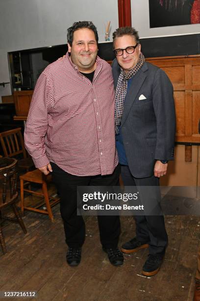 David Babani and Patrick Marber attend the press night performance of "Habeas Corpus" at the Menier Chocolate Factory on December 13, 2021 in London,...