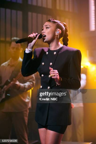 Episode 1234 -- Pictured: Musical guest Joy Crookes performs on December 13, 2021 --