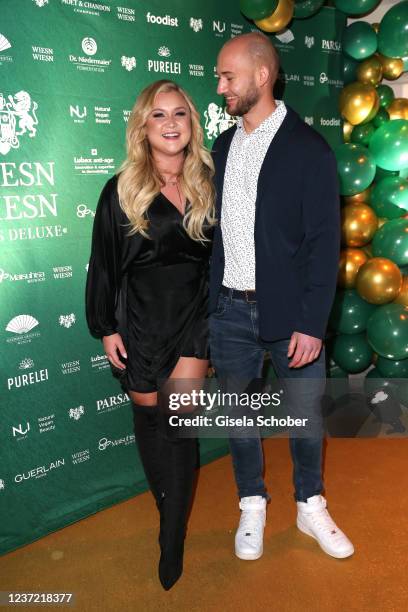 Sophia Thiel and her boyfriend Raphael Birchner during the "Wiesn Wiesn Charity Xmas Deluxe at Mandarin Oriental hotel on December 13, 2021 in...