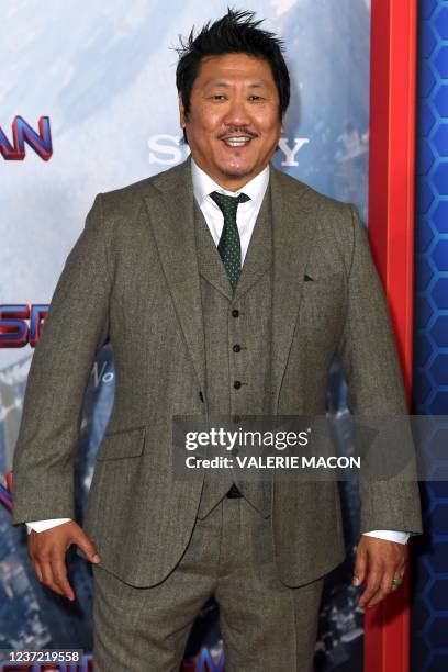 British actor Benedict Wong attends the "Spider-Man: No way home" premiere at the Regency Village and Bruin Theatres in Los Angeles, California on...