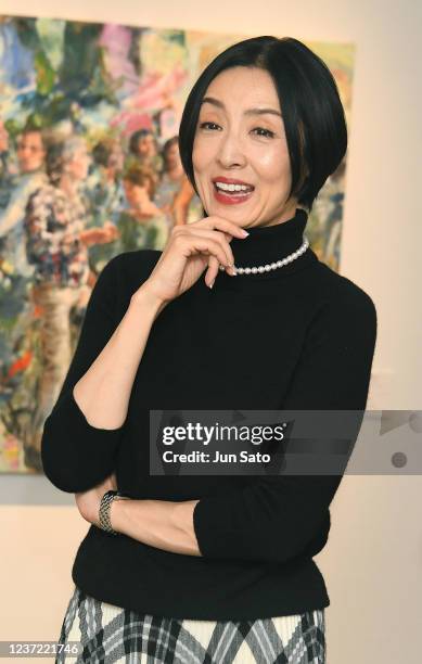 Actress Tamiyo Kusakari attends the press preview of Marie Rauzy's 'Unpredictable Painter/Endless Transformation' exhibition on December 14, 2021 in...