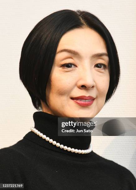 Actress Tamiyo Kusakari attends the press preview of Marie Rauzy's 'Unpredictable Painter/Endless Transformation' exhibition on December 14, 2021 in...