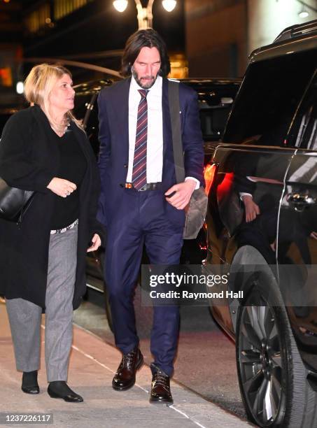 Keanu Reeves arrives at the Ed Sullivan theater for Stephen Colbert show on December 13, 2021 in New York City.