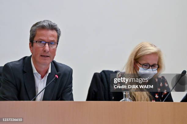 Lawyer Alexis Deswael and Lawyer Marie-Pierre Buisseret pictured during a session of the chamber commission for Interior Affairs, with a hearing of...