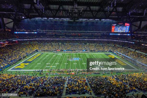 General view of Lucas Oil Stadium is seen during the Big Ten Championship Game between the Iowa Hawkeyes and the Michigan Wolverines on December 04...