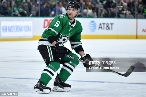 Andrej Sekera of the Dallas Stars skates against the St. Louis Blues at the American Airlines Center on December 14, 2021 in Dallas, Texas.