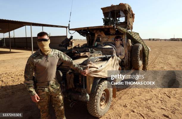 French Marine Special Operation Forces officers stands on a army vehicle during a training with Mali's FAMA soldiers as new Task Force Takuba...