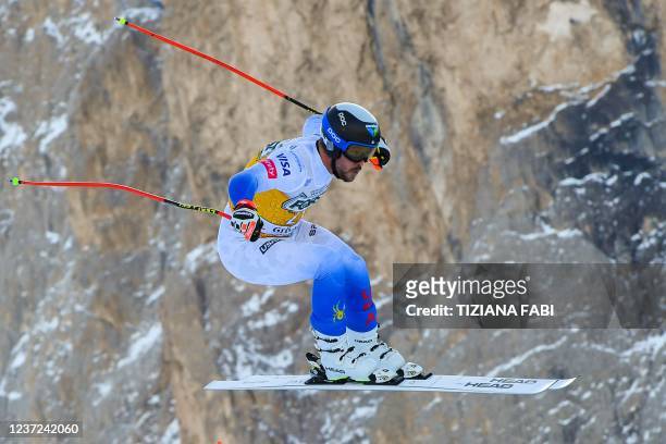 S Jared Goldberg trains on December 15, 2021 in Val Gardena, Italian Alps, on the eve of the Men's FIS Ski World Cup Downhill event.